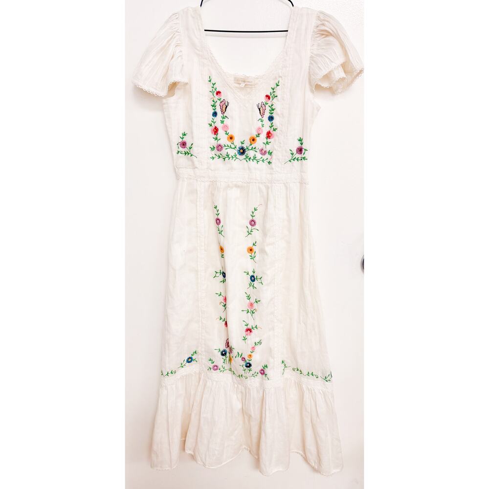 Love Shack Fancy Damia Dress Size 8 White with Floral and Butterfly Embroidery - Picture 2 of 2